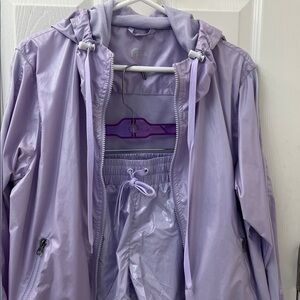 Zyia Active Lavender Windbreaker Jacket and shorts.
